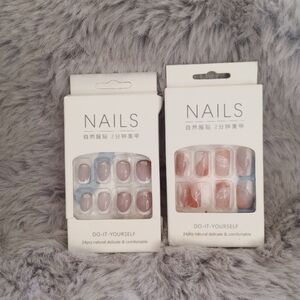 Pack of 2 short/medium square white orange nude french manicure false nails NWT